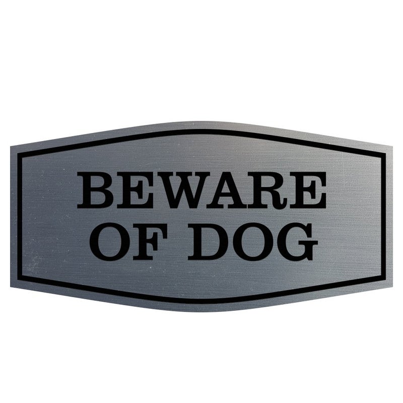 All Quality Fancy Beware of Dog Wall or Door Sign | Durable Material | Home Security Signs | Easy to Install (Brushed Silver) - Small 1 Pack - Image 1